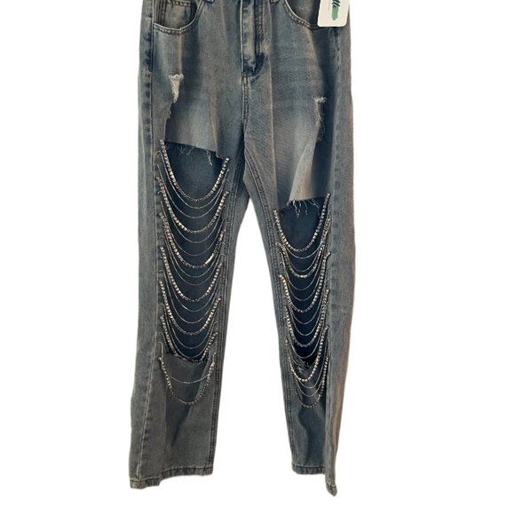 Kiwi Straight Fit Cut Out Rhinestone Rebel Bling Jeans Size Small New with Tags - Picture 14 of 16